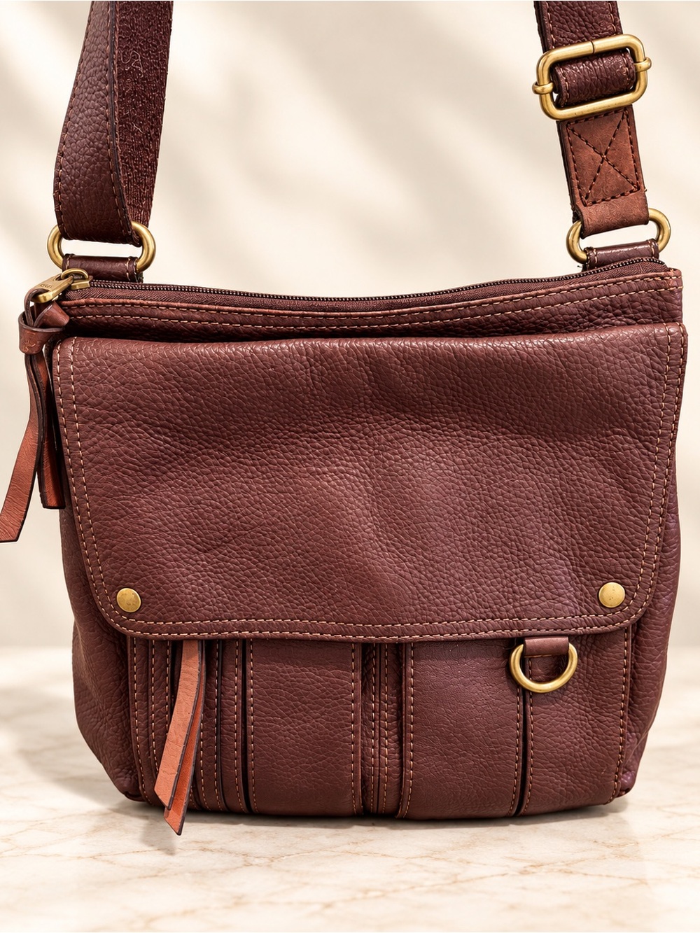 Fossil Dark Brown Leather Organizer Crossbody Shoulder Bag